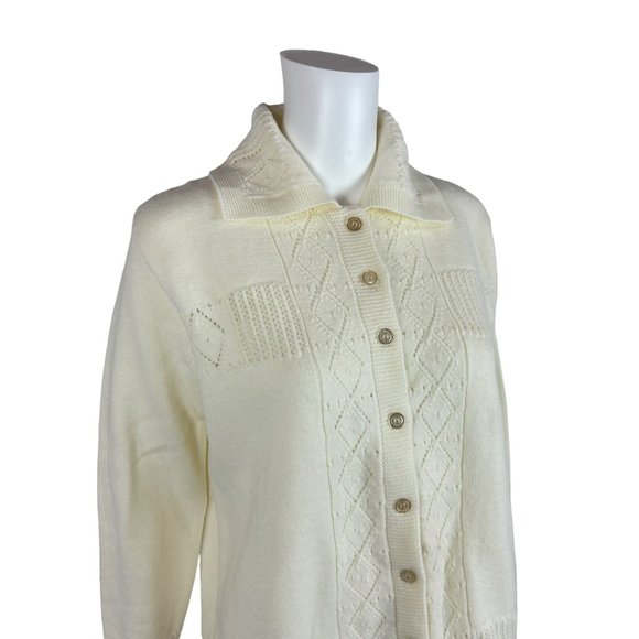 Vintage 60s Cream Cardigan Diamond Shapes Wintuk Sweater - Picture 4 of 10